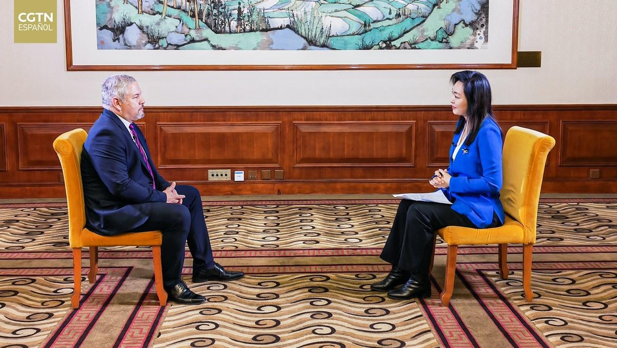 Honduran Foreign Minister Eduardo Reina is in an exclusive interview with CGTN, March 28, 2023. /CGTN