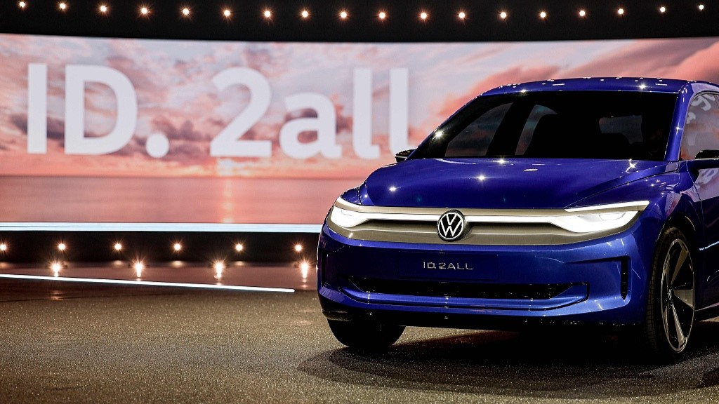 Volkswagen's ID 2 electric car model is presented at the Congress Center in Hamburg, Germany, March 15, 2023. /CFP