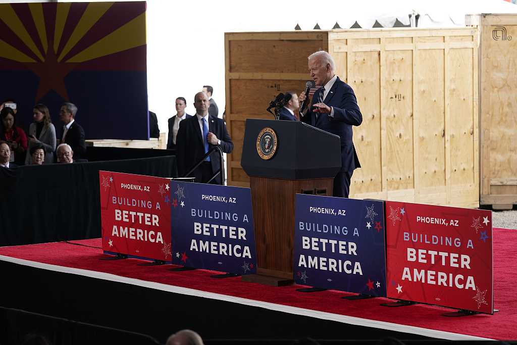 President Joe Biden delivers a speech after touring the building site for a new computer chip plant of Taiwan Semiconductor Manufacturing Company, in Phoenix, Arizona, U.S., December 6, 2022. /CFP