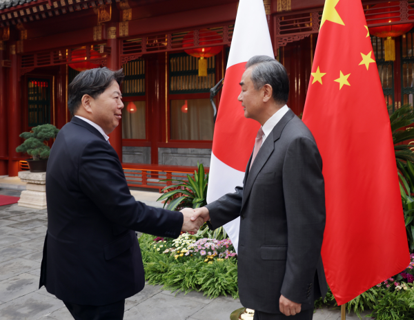 Wang Yi (R), director of the Office of the Foreign Affairs Commission of the Communist Party of China Central Committee, holds talks with Japanese Minister for Foreign Affairs Yoshimasa Hayashi in Beijing, China, April 2, 2023. /Chinese Foreign Ministry