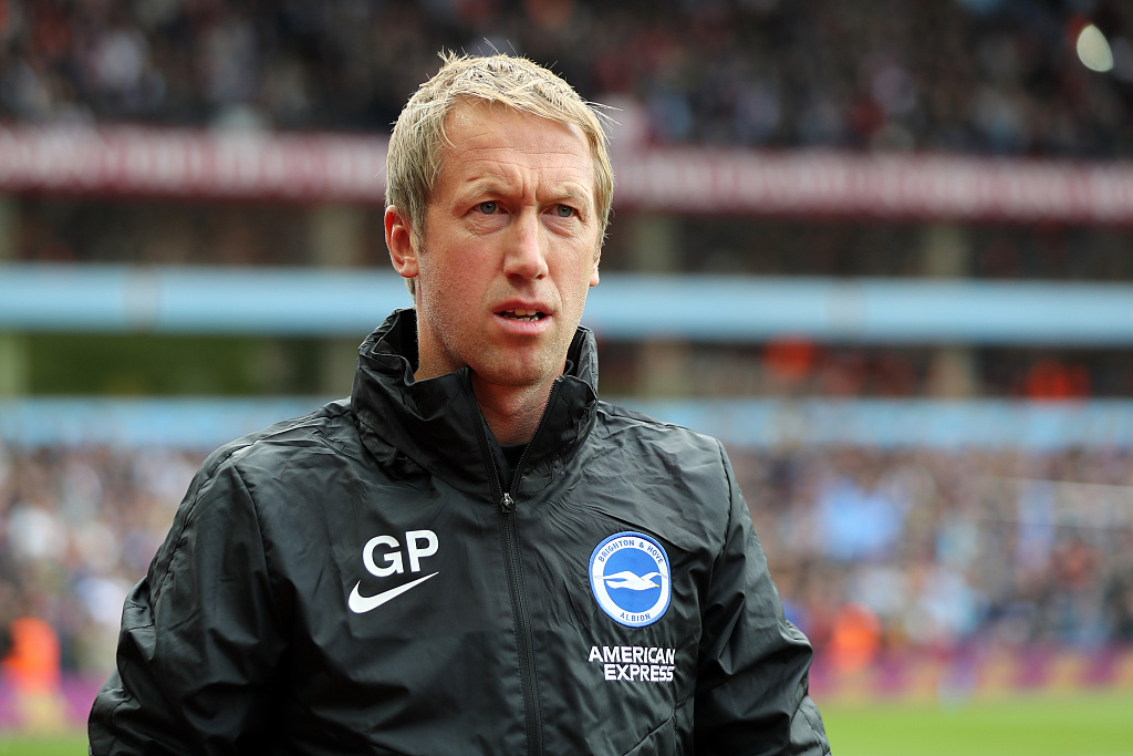 Graham Potter looks on during the Premier League match between Aston Villa and Brighton at Villa Park in Birmingham, England, October 19, 2019. /CFP