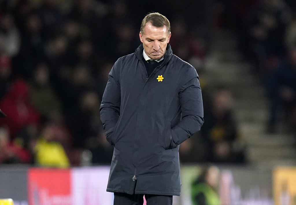 Brendan Rodgers, manager of Leicester City, looks on during the Premier League game against the Southampton at St Mary's Stadium in Southampton, England, March 4, 2023. /CFP