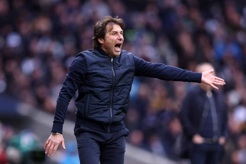 Antonio Conte, manager of Tottenham Hotspur, looks on during the Premier League game against Nottingham Forest at Tottenham Hotspur Stadium in London, England, March 11, 2023. /CFP 