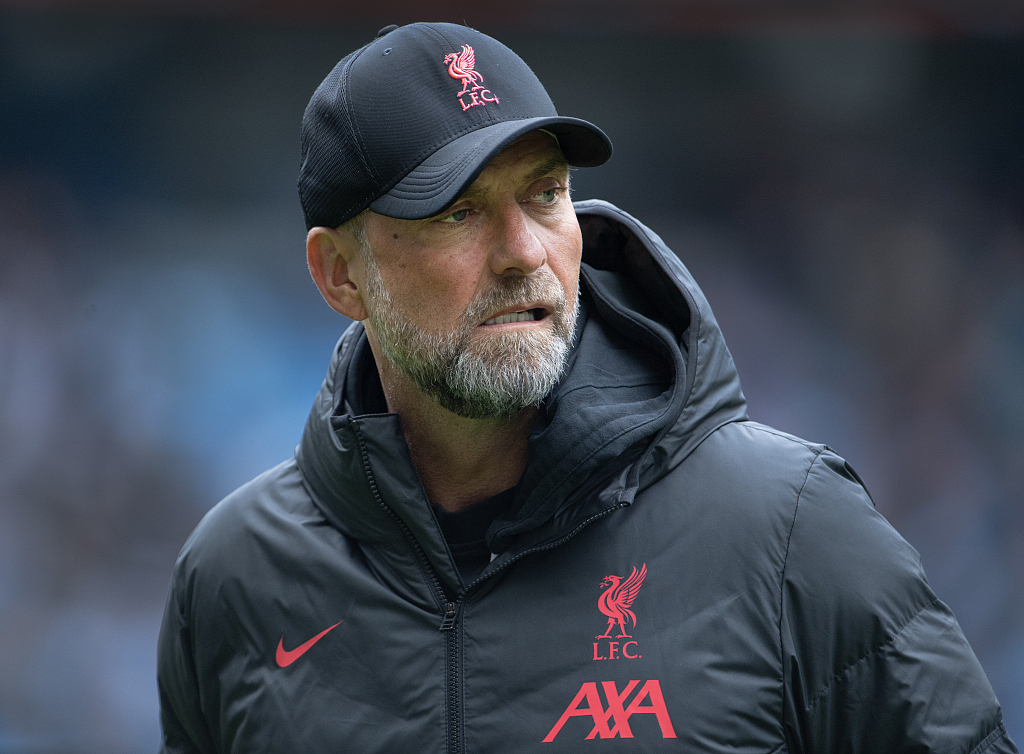 Jurgen Klopp, manager of Liverpool, looks on during the Premier League game against Manchester City at the Etihad Stadium in Manchester, England, April 1, 2023. /CFP