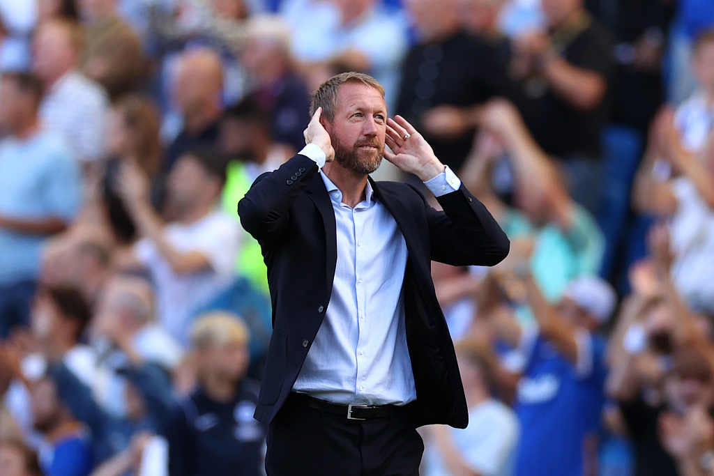 Graham Potter, manager of Brighton, looks on during the Premier League game against Leicester City at American Express Community Stadium in Brighton, England, September 4, 2022. /CFP 