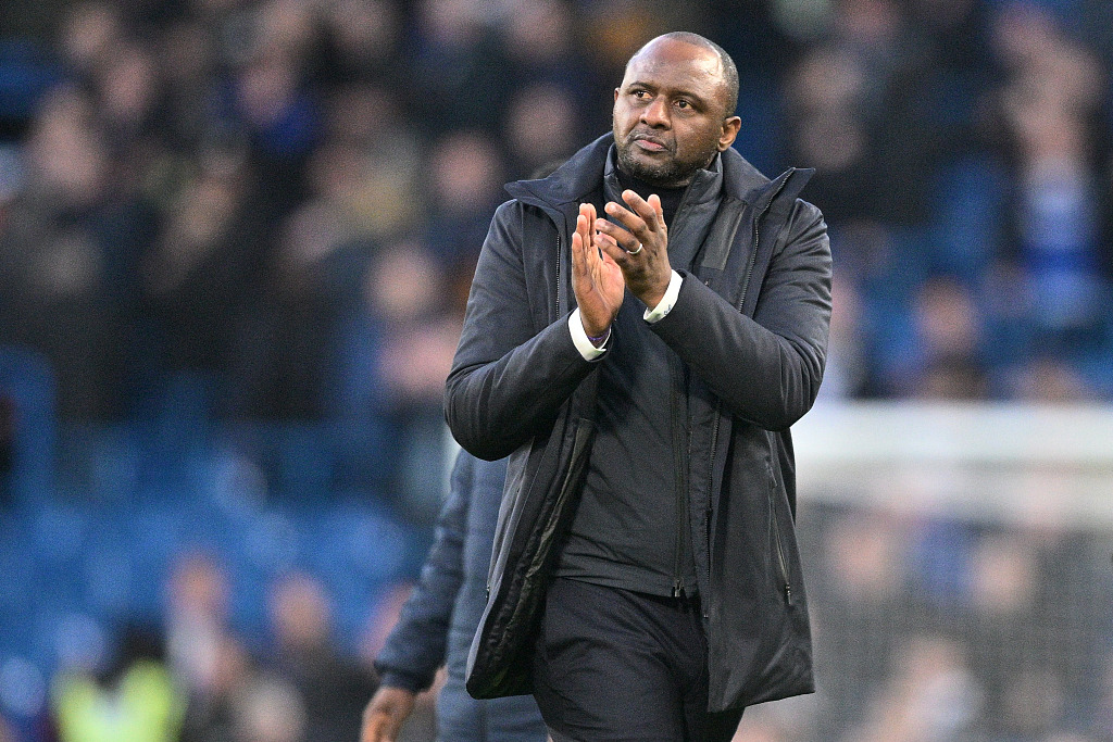 Patrick Vieira, manager of Cystal Palace, looks on during the Premier League game against Chelsea at Stamford Bridge in London, England, January 15, 2023. /CFP