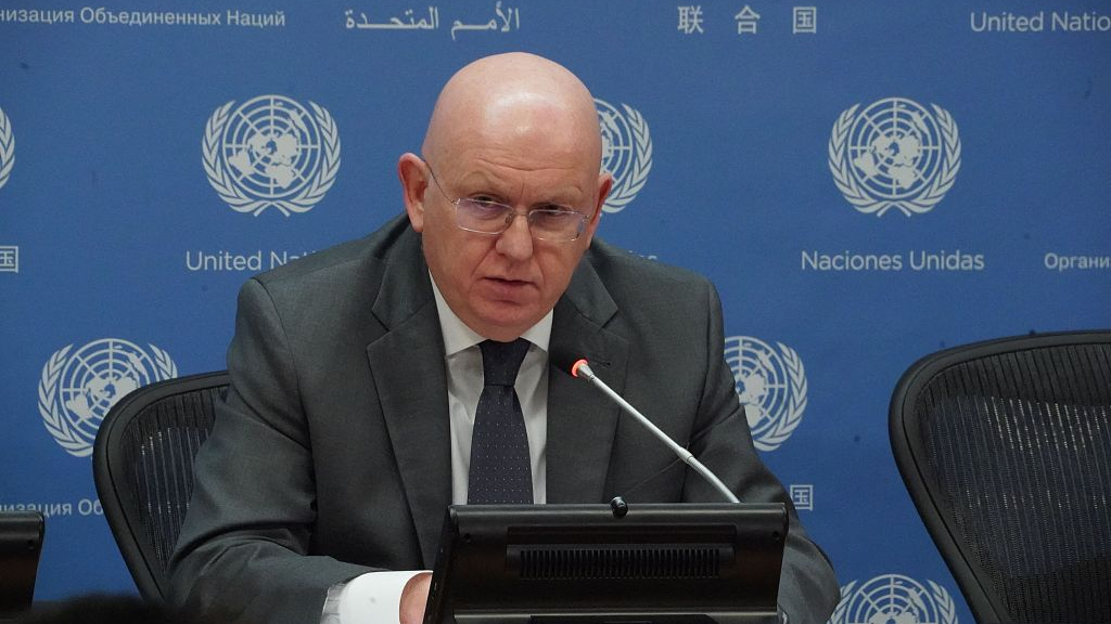 Russian Ambassador to the United Nations Vassily Nebenzia, president of the Security Council for the month of April, speaks at a press conference at the United Nations in New York, U.S., April 3, 2023. /CFP