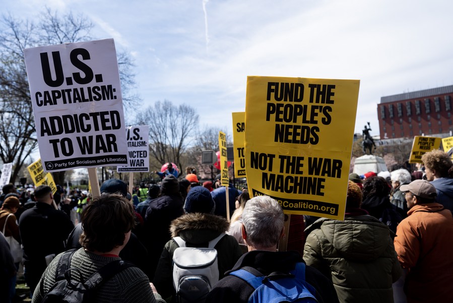 An anti-war demonstration in Washington, D.C., U.S., March 18, 2023./Xinhua