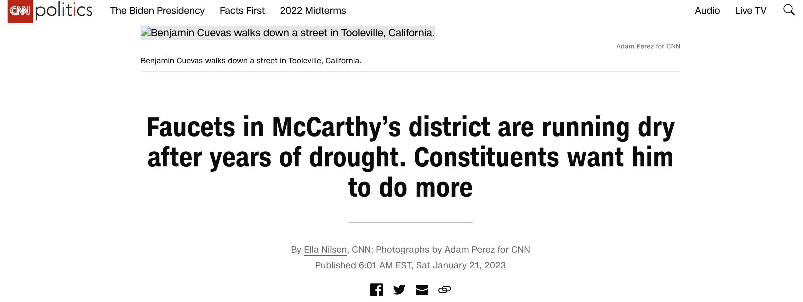 A screenshot of CNN's report on drought in McCarthy's district.