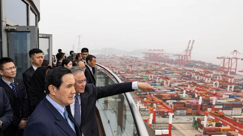 Ma Ying-jeou visits Yangshan Port in Shanghai, east China, April 5, 2023. /Xinhua