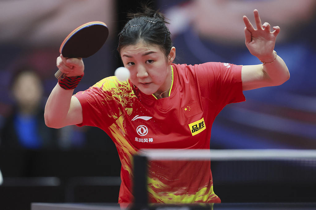 Chen Meng competes in the women's singles at the national trial for the 2023 World Table Tennis Championships in Beijing, March 30, 2023. /CFP
