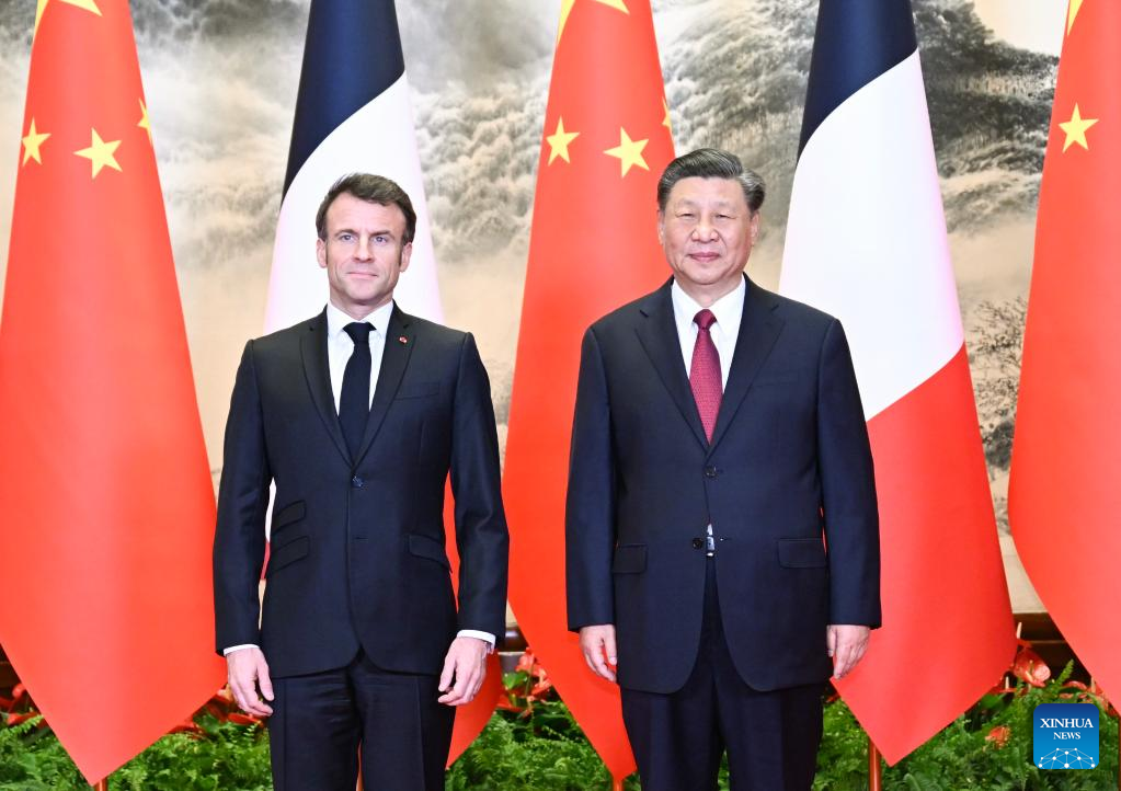 Chinese President Xi Jinping holds talks with French President Emmanuel Macron at the Great Hall of the People in Beijing, China, April 6, 2023. /Xinhua