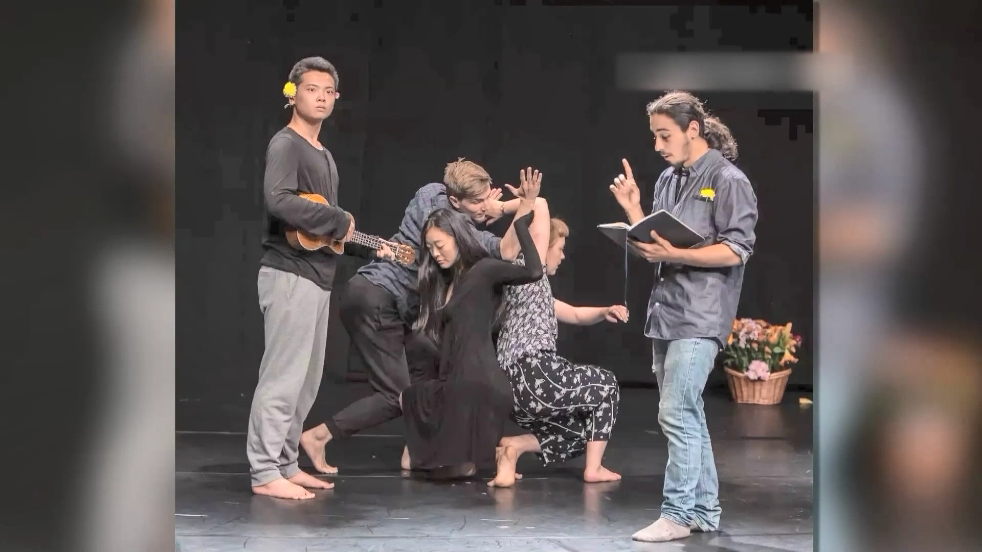 Ding Yiteng (L) rehearses with other actors at the Odin Teatret. /Courtesy: Ding Yiteng