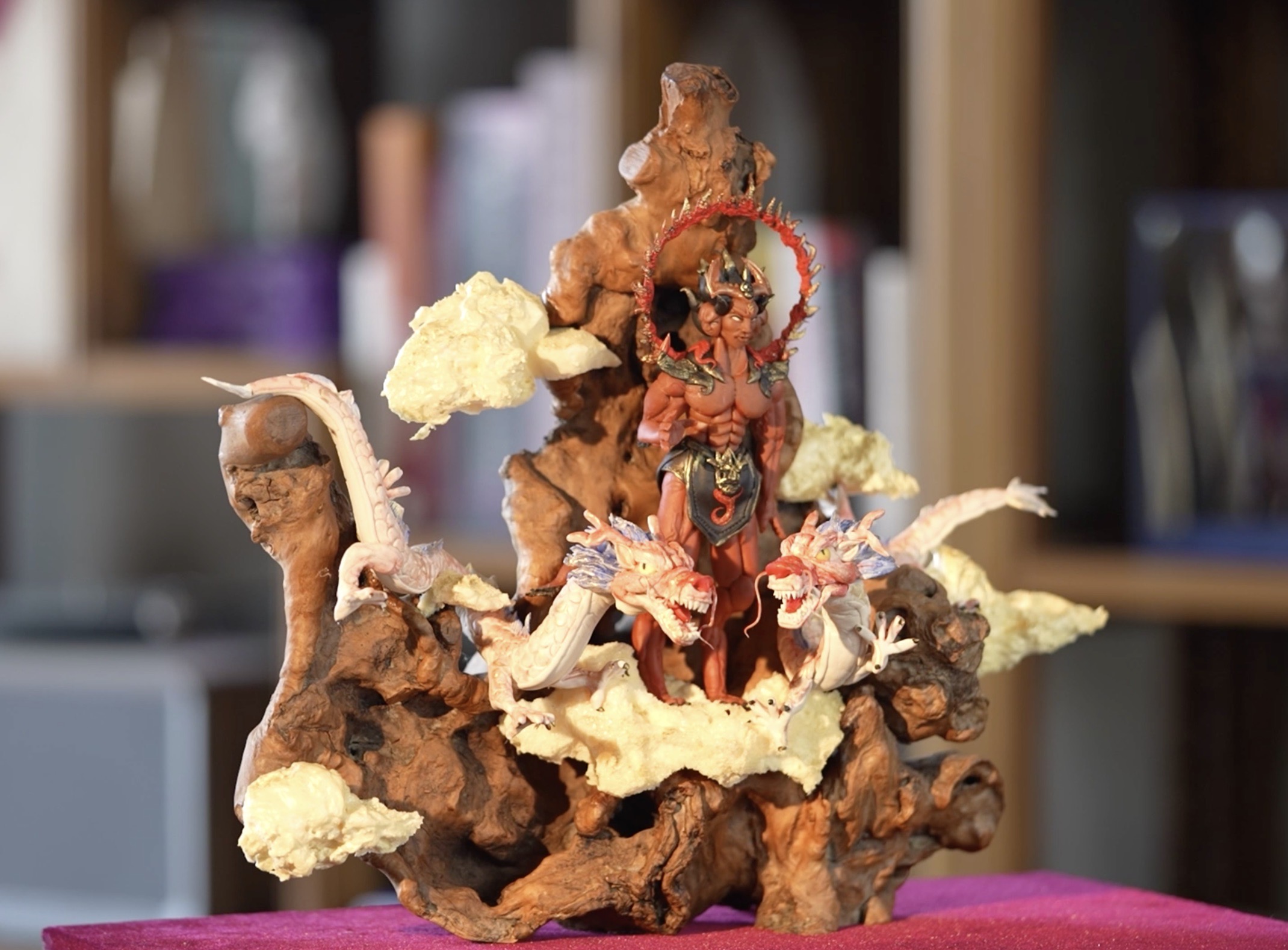 Lang Jiaziyu's dough figurine artwork portrays Zhu Rong, the God of Fire in Chinese mythology. /CGTN