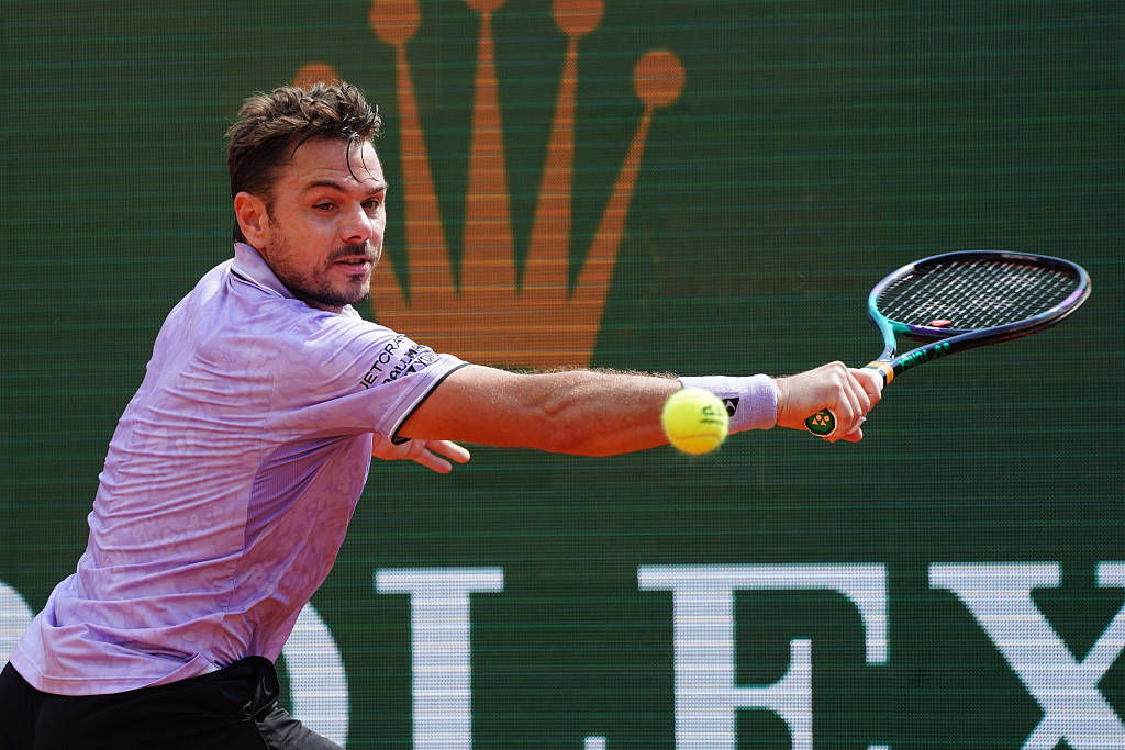 Swiss tennis player Stan Wawrinka competes in the men's singles match at the Monte Carlo Masters in Monaco, April 10, 2023. /CFP