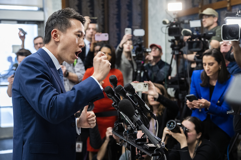 Shou Zi Chew, CEO of TikTok America, addresses the media before testifying at the House Energy and Commerce Committee hearing titled 