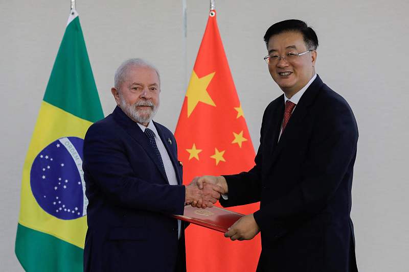 Brazil's President Luiz Inacio Lula da Silva is presented with the credentials of China's ambassador to Brazil Zhu Qingqiao, at Planalto Palace in Brasilia, Brazil, February 3, 2023. /CFP