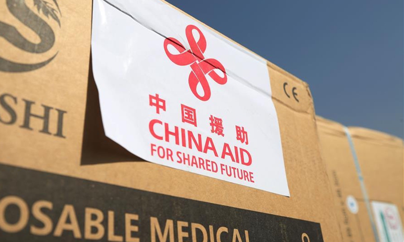 Anti-epidemic supplies from China during the handover ceremony at Hamid Karzai International Airport in Kabul, Afghanistan, October 8, 2020. /Xinhua