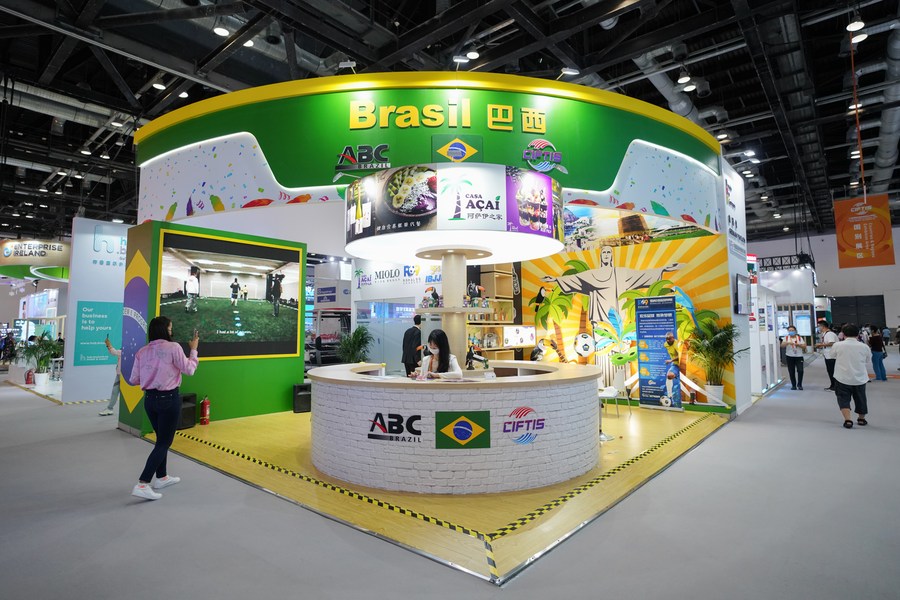 The Brazil exhibition booth during the 2021 China International Fair for Trade in Services in Beijing, capital of China, September 5, 2021. /Xinhua