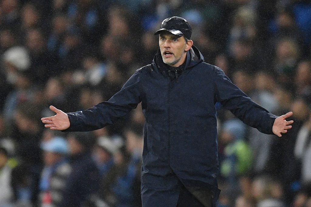 Thomas Tuchel, manager of Bayern Munich, reacts to the first-leg game of the UEFA Champions League quarterfinals against Manchester City at the Etihad Stadium in Manchester, England, April 11, 2023. /CFP