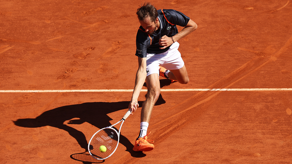 Daniil Medvedev in action during the Monte-Carlo Masters quarterfinal round in Monte-Carlo, Monaco, April 14, 2023. /CFP