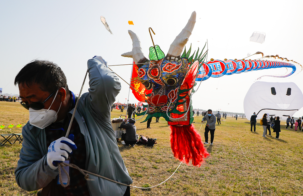 Kites of all shapes and sizes take to the skies during the 40th Weifang International Kite Festival in east China's Shandong Province, on April 15, 2023. /CFP