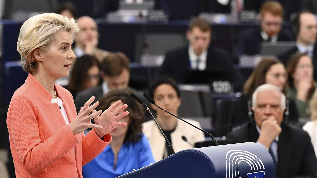 European Commission President Ursula von der Leyen speaks during a debate on the need for a coherent strategy for EU-China relations, as part of a plenary session at the European Parliament in Strasbourg, eastern France, April 18, 2023. /CFP