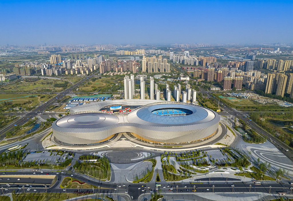An aerial view of the Dong'an Lake Sports Park Stadium for the World University Games in Chengdu, China, April 15, 2023. /CFP 