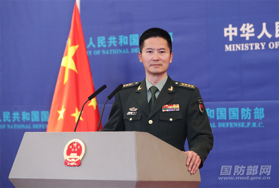 Chinese Defense Ministry spokesperson Tan Kefei answers a question regarding Chinese State Councilor and Defense Minister Li Shangfu's visit to Russia in Beijing, China, April 19, 2023. /The Chinese Defense Ministry
