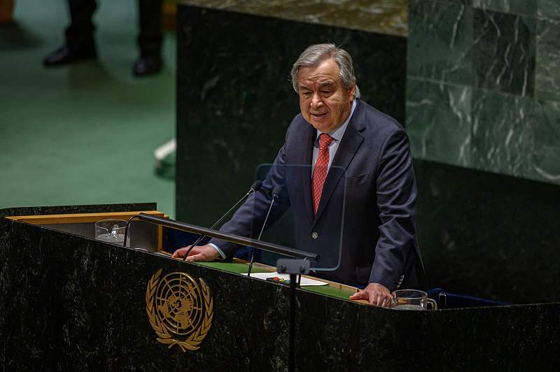 United Nations Secretary-General Antonio Guterres at the General Assembly Hall of the United Nations headquarters in New York City, U.S., April 17, 2023. /CFP