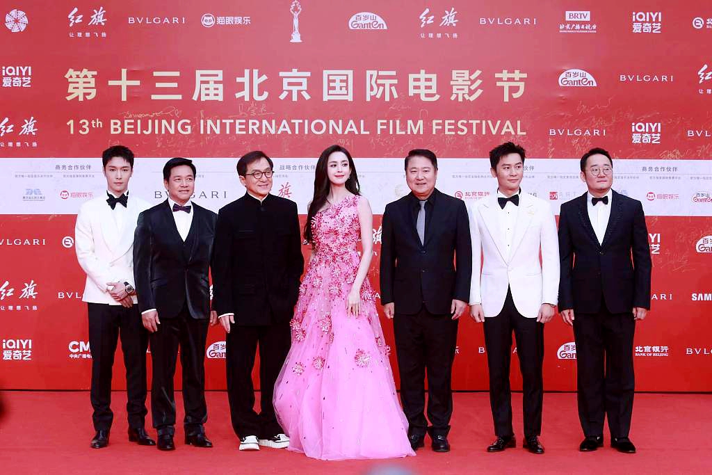 Hong Kong actor and filmmaker Jackie Chan (3rd left) and other creators of the movie 