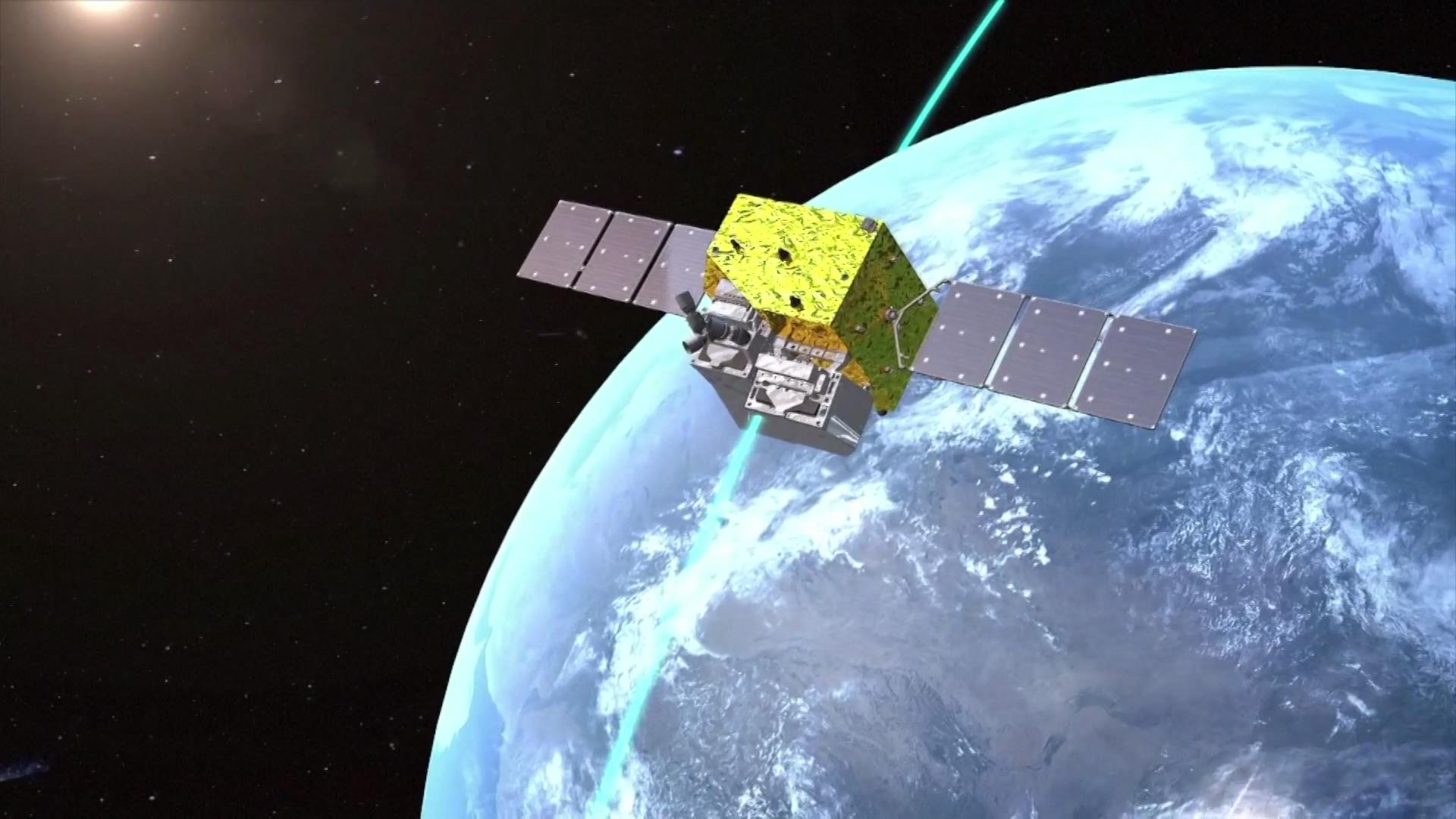 Animation of a remote sensing satellite in orbit. /CMG