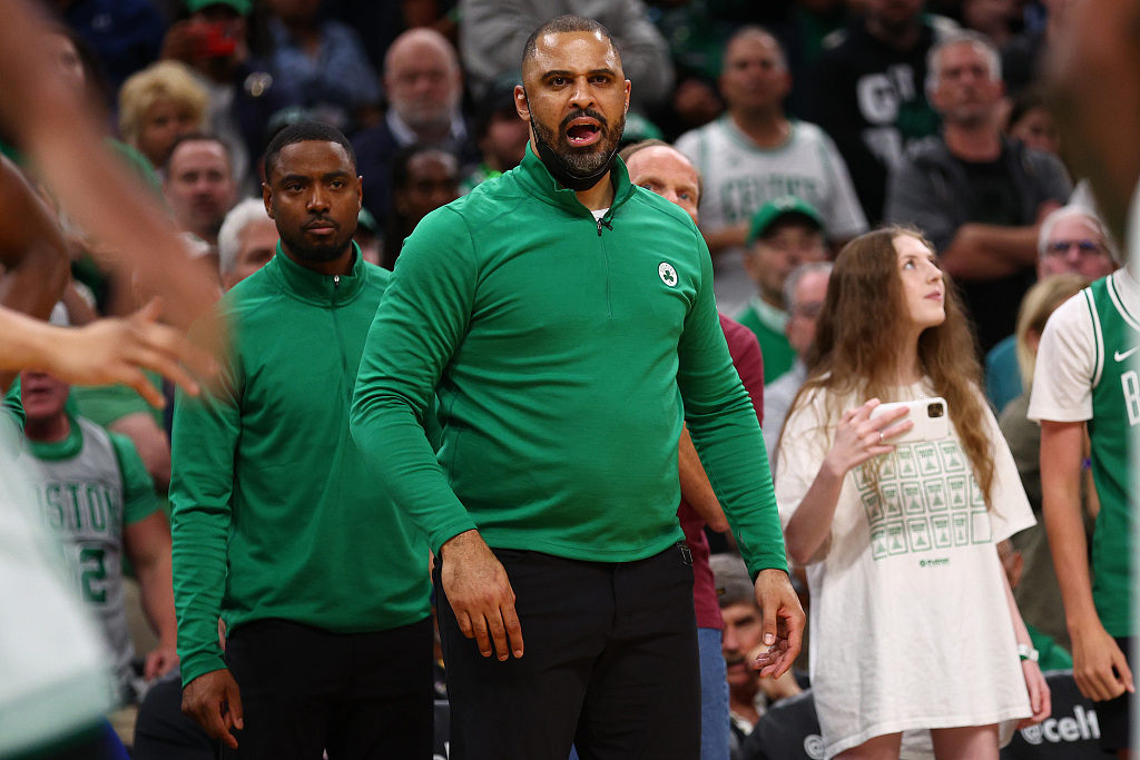 Ime Udoka, head coach of the Boston Celtics, looks on during Game 6 of the NBA Finals against the Golden State Warriors at the TD Garden in Boston, Massachusetts, June 16, 2022. /CFP
