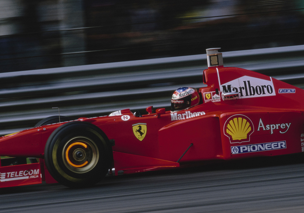 Michael Schumacher of Germany drives a Ferrari V10 race car during the F1 Italian Grand Prix at the Autodromo Nazionale in Monza, Italy, September 7, 1997. /CFP