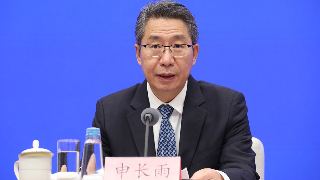 Shen Changyu, head of the National Intellectual Property Administration, speaks at a press conference in Beijing, China, April 24, 2023. /CFP