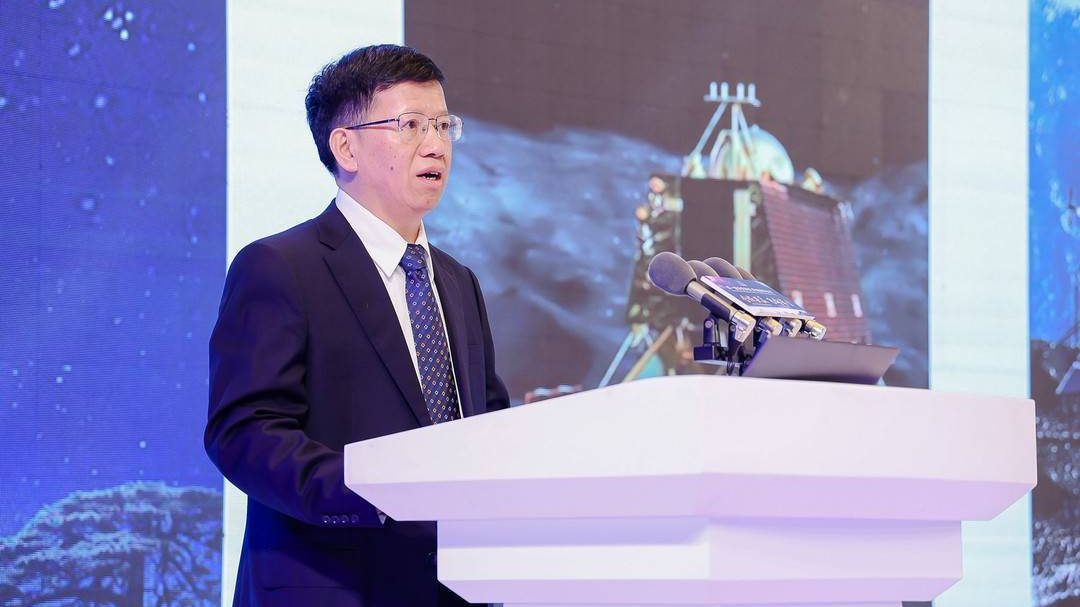 Wu Yanhua, chief designer of China's priority program on Deep Space Exploration, gives a detailed plan for China's deep space exploration, in Hefei, east China's Anhui Province, April 25, 2023. /Deep Space Exploration Laboratory