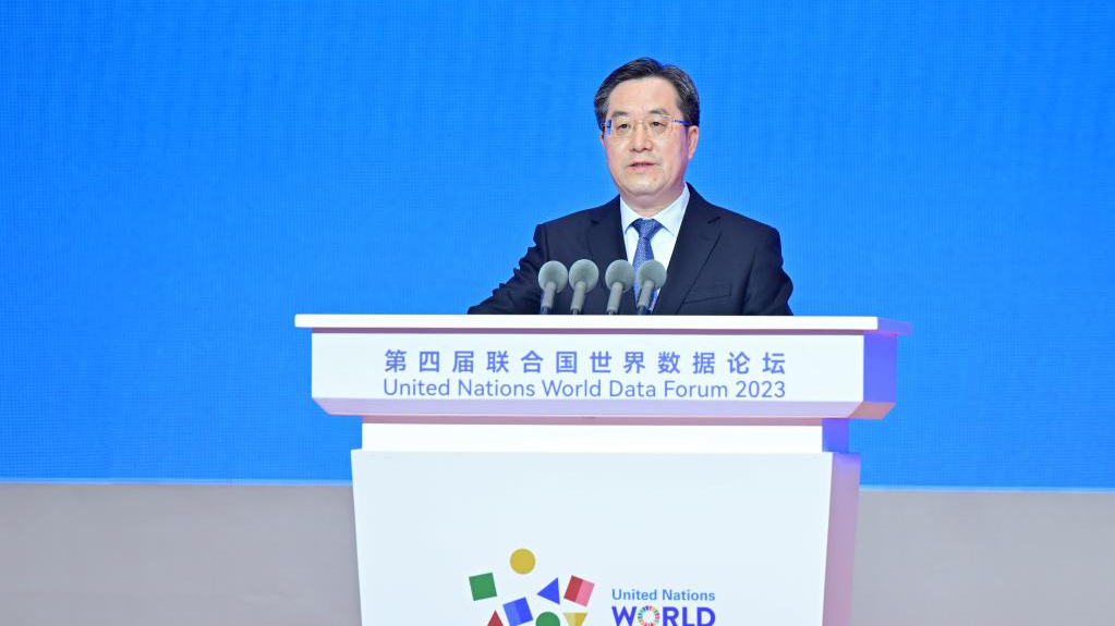 Chinese Vice Premier Ding Xuexiang addresses the opening ceremony of the 4th UN World Data Forum in Hangzhou, capital of east China's Zhejiang Province, April 24, 2023. /Xinhua