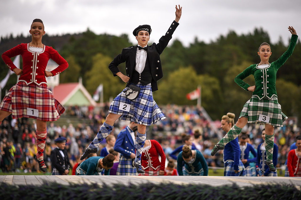 Dancers compete during the Annual Braemar Highland Gathering on September 1, 2018 in Braemar, Scotland. /CFP