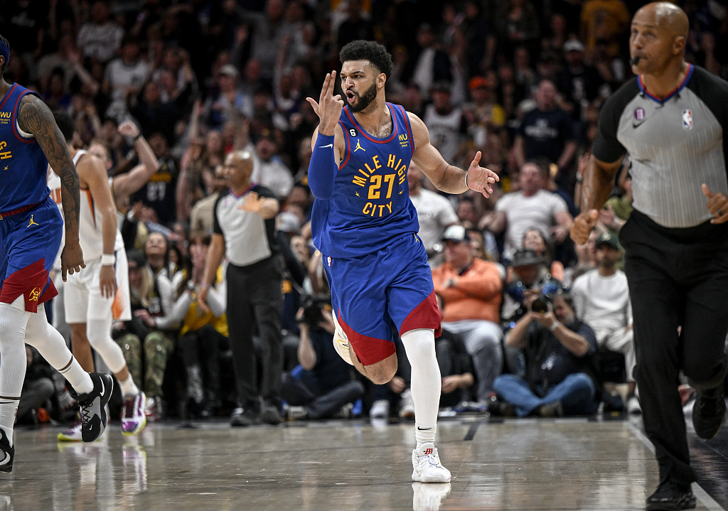 Jamal Murray (#27) of the Denver Nuggets reacts after making a shot in Game 1 of the NBA Western Conference semifinals against the Phoenix Suns at Ball Arena in Denver, Colorado, April 29, 2023. /CFP
