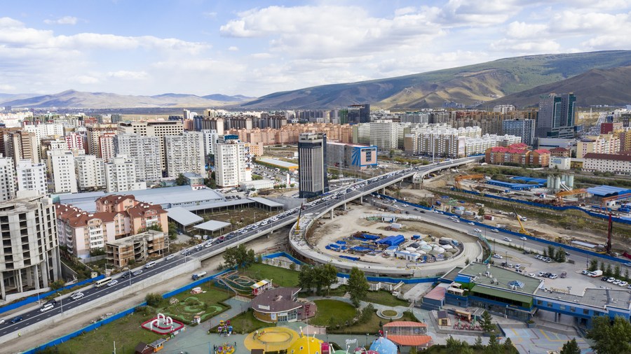 Aerial view of a China-funded overpass in Ulan Bator, Mongolia, September 16, 2019. /Xinhua