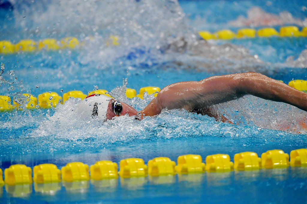 Pan Zhanle in action during the men's 100m freestyle at the National Championships in Hangzhou, China, May 1, 2023. /CFP