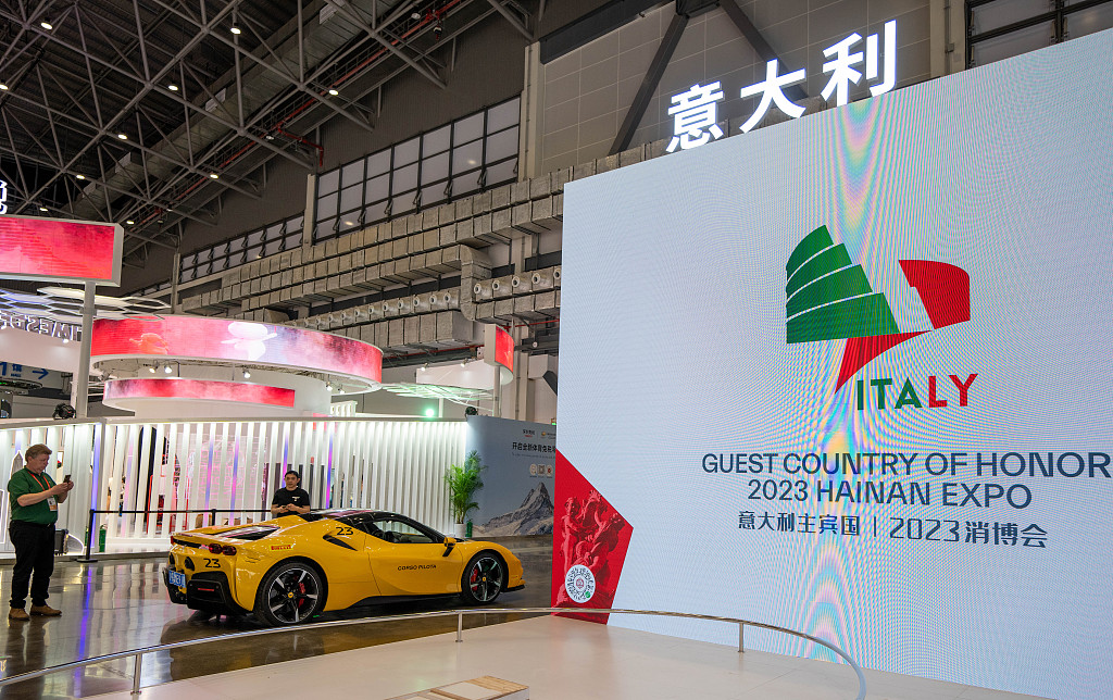 The booth of Italy at the third China International Consumer Products Expo, in Haikou, capital of south China's Hainan Province, April 8, 2023. /CFP