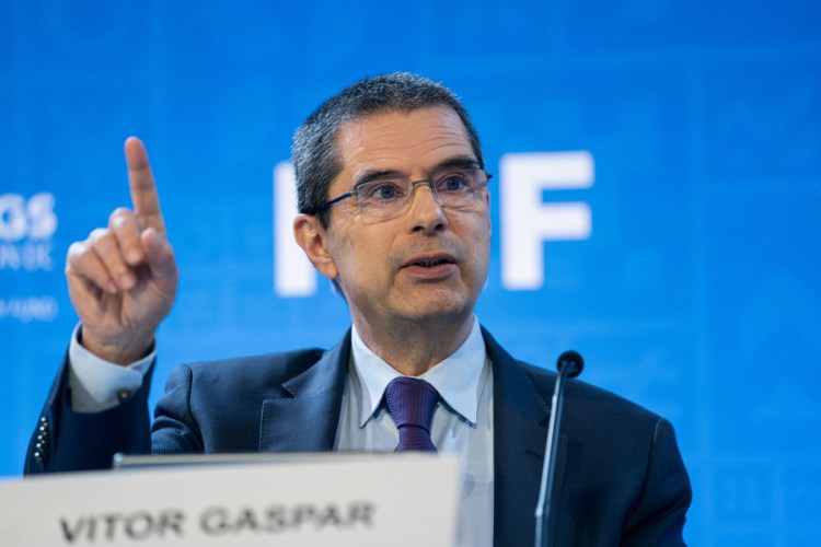 Vitor Gaspar, director of the International Monetary Fund (IMF)'s fiscal affairs department, speaks at a press briefing in Washington, D.C., the United States, April 12, 2023. /Xinhua