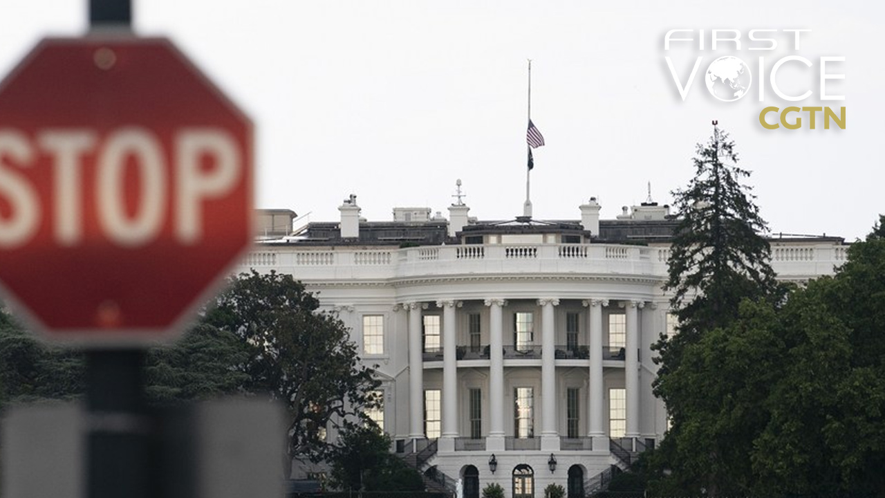 Photo taken of the White House and stop sign in Washington, D.C., United States, August 4, 2022. /Xinhua