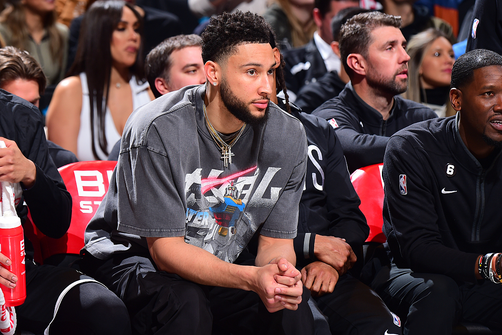 Ben Simmons of the Brooklyn Nets sits on the bench during the game against the Houston Rockets at the Barclays Center in Brooklyn, New York City, March 29, 2023. /CFP