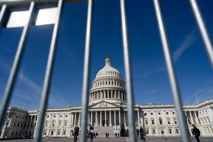 Metal barricades placed near the Capitol building in Washington, D.C., the United States, March 21, 2023. /Xinhua
