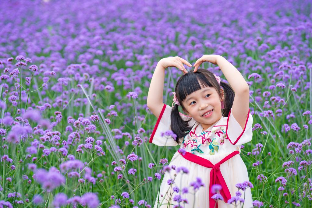 Tourists enjoy the blooming purple spikes of vervain blossoms in Chongqing on May 7, 2023. /CFP