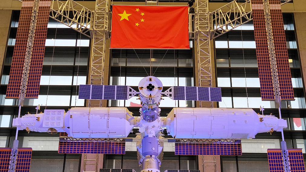 A model of China's space station exhibited at the National Museum of China in Beijing, March 10, 2023. /CFP