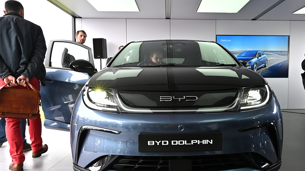 A BYD vehicle displayed at an exhibition in London, UK, April 28, 2023./CFP 