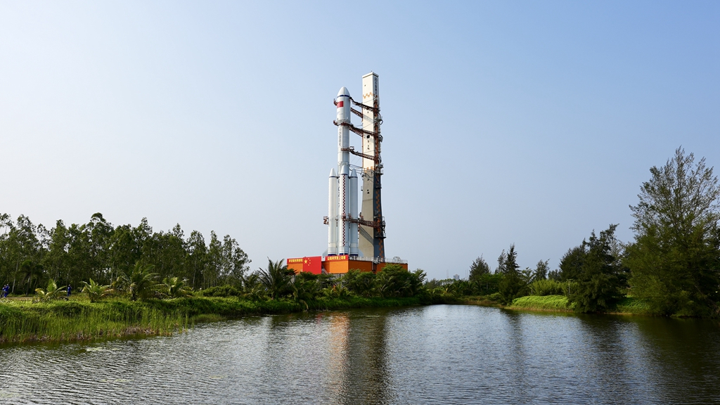The Long March 7-Y7 rocket with the Tianzhou-6 cargo ship being transported to a launch pad at Wenchang Space Launch Site, May 7, 2023. /CGTN